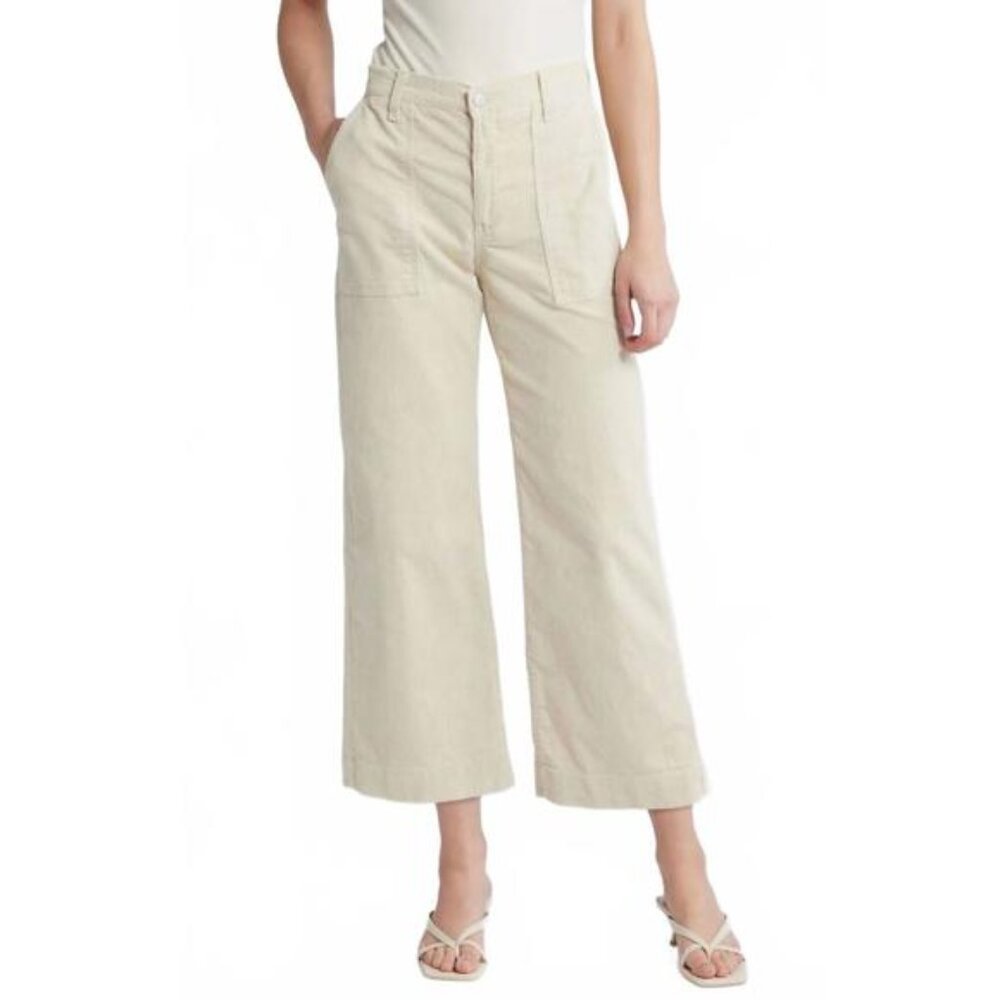 NWOT AG Saige Wide Leg Crop Utility Corduroys Pants In Opal Stone Cream Pants 31